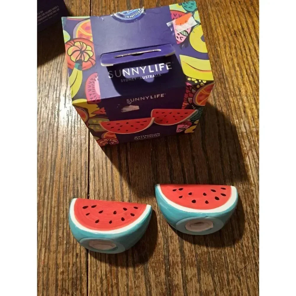 SunnyLife Watermelon Salt Pepper Shaker Set Ceramic Kitchen Summer Seasoning New